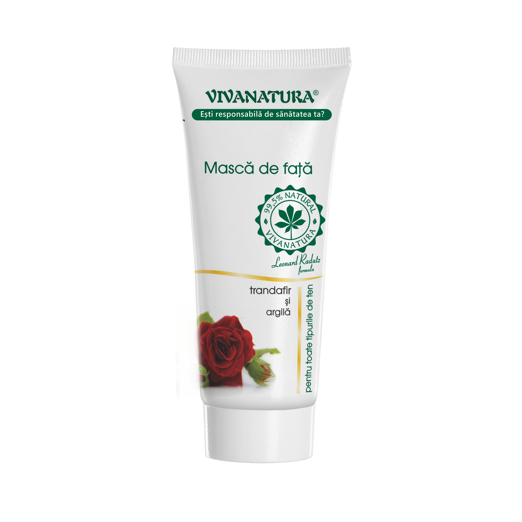 06_Masca-de-fata-cu-Argila_tub_75ml.png Mască de față cu trandafir și argilă pentru toate tipurile de ten 75 ml – Leonard Radutz Formula – VivaNatura