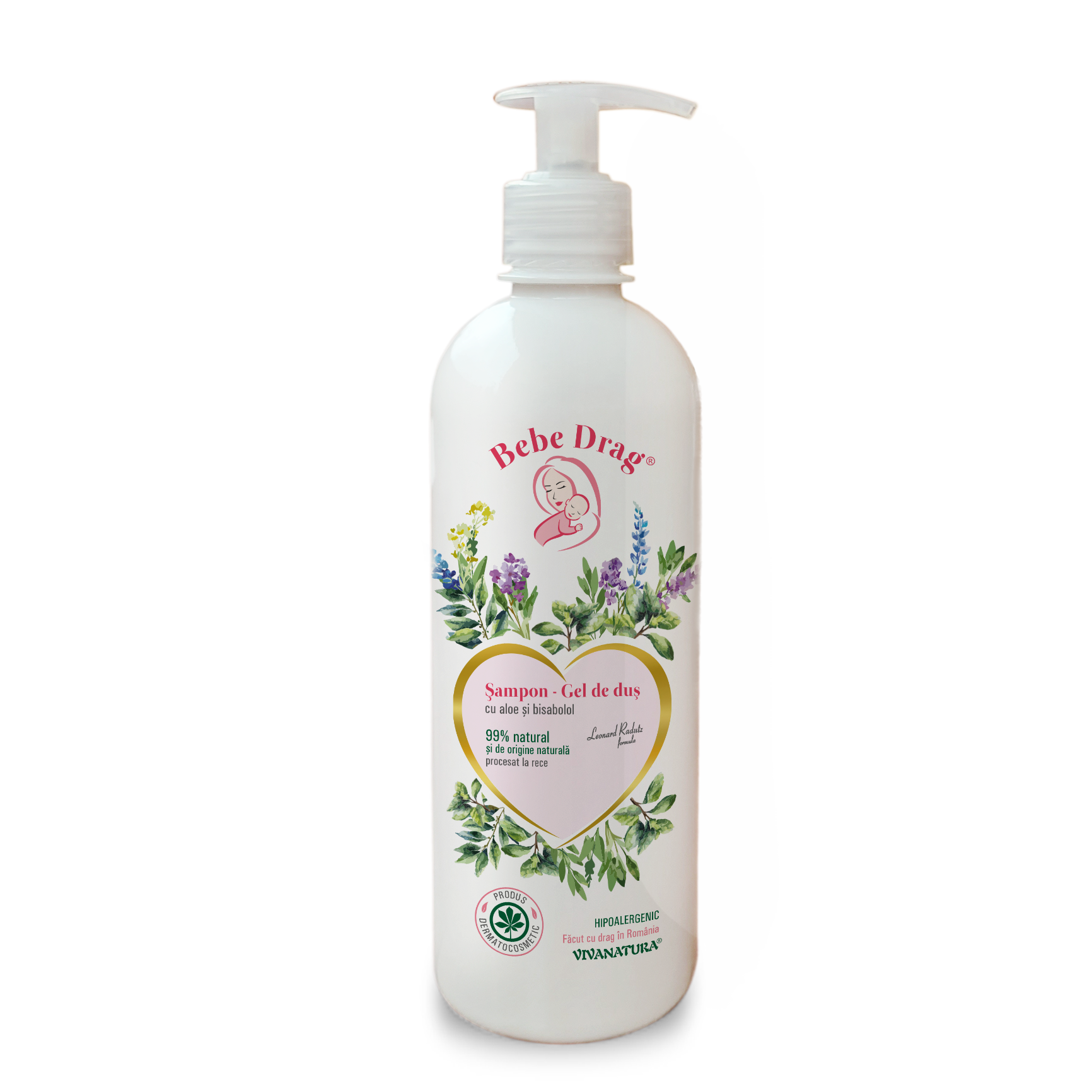 61_BD-Sampon-Gel-dus_flacon_500ml.png Bebe Drag Sampon - Gel de dus cu aloe si bisabolol, 500ml – Leonard Radutz formula – VivaNatura
