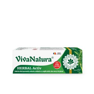 Herbal Activ - pasta de dinti 99,5% naturala spumanta cu argila si Aloe Vera, fără fluor 50 ml - Leonard Radutz formula - VivaNatura