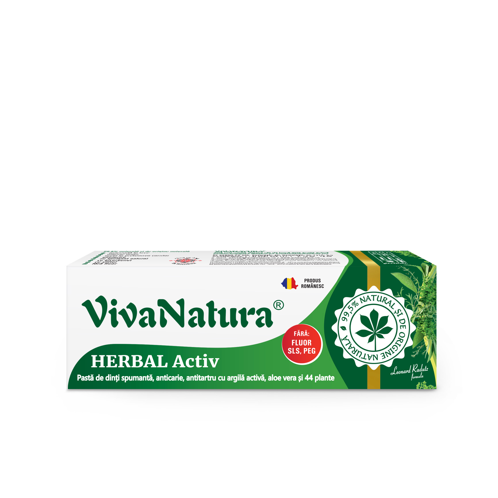 Cutie_VN_Herbal_50-ml_300dpi.jpg Herbal Activ - pasta de dinti 99,5% naturala spumanta cu argila si Aloe Vera, fără fluor 50 ml - Leonard Radutz formula - VivaNatura