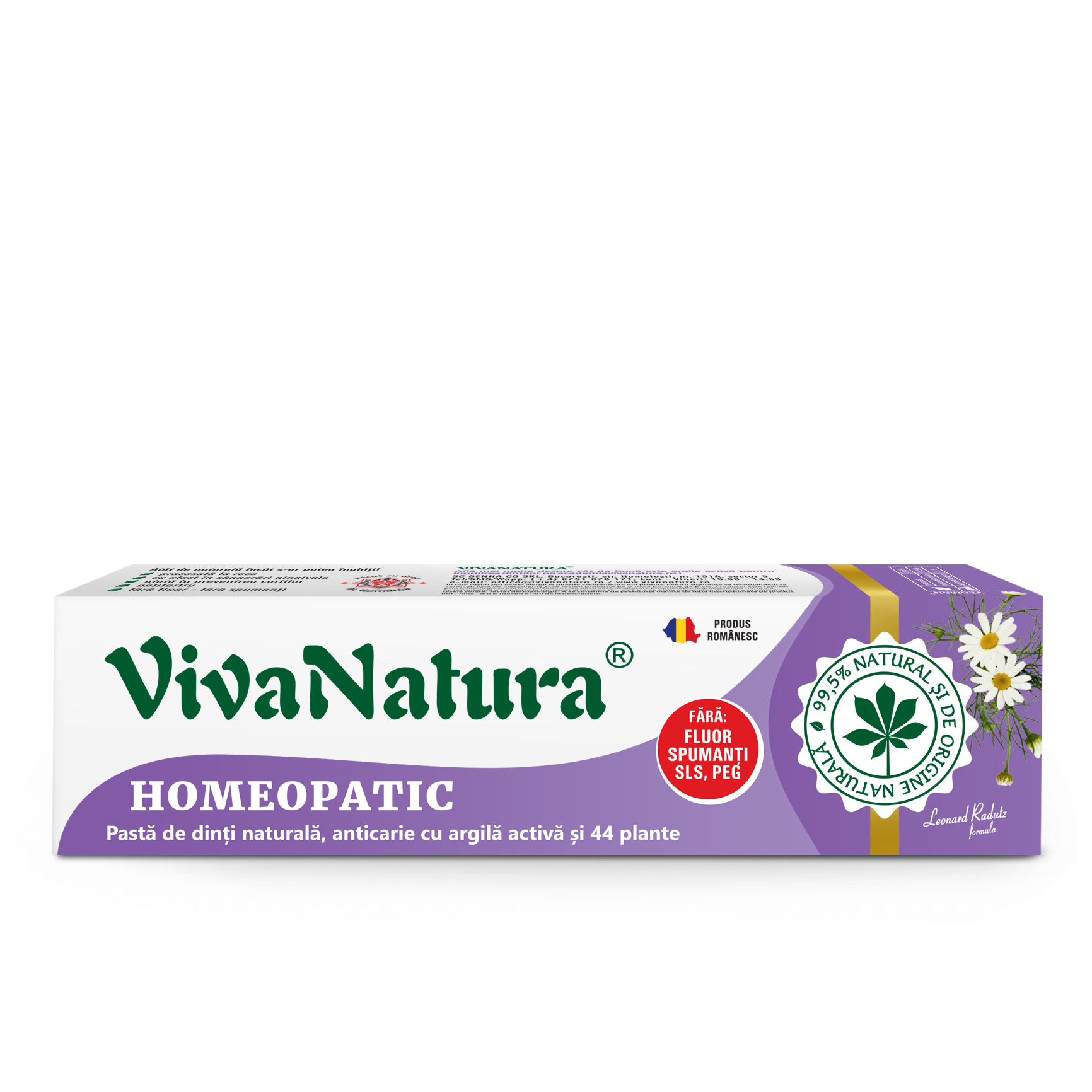 Cutie_VN_Homeopatic_80-ml_300dpi.jpg Homeopatic - pasta de dinti naturala 99,5% cu argila activa si 44 plante, fara fluor, 80 ml - Leonard Radutz formula - VivaNatura