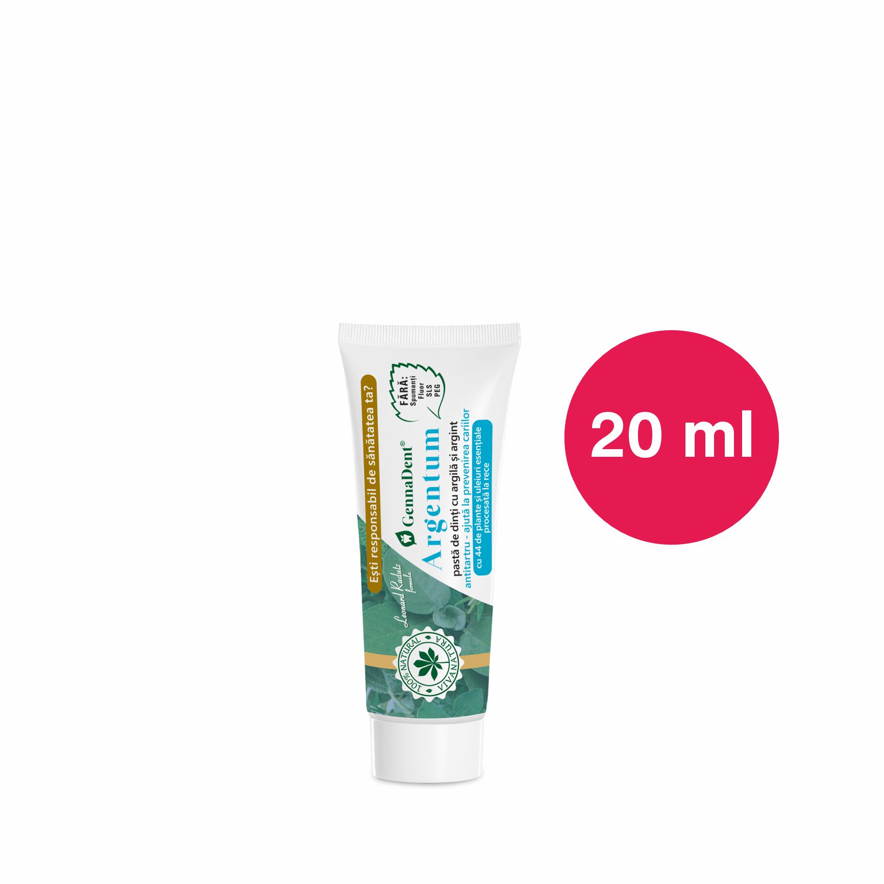 Tub_Argentum_20mlbulina-20ml.jpg Argentum Travel – pasta de dinti naturală 99,5% cu argila si argint, fara fluor, 20 ml – Leonard Radutz formula – VivaNatura