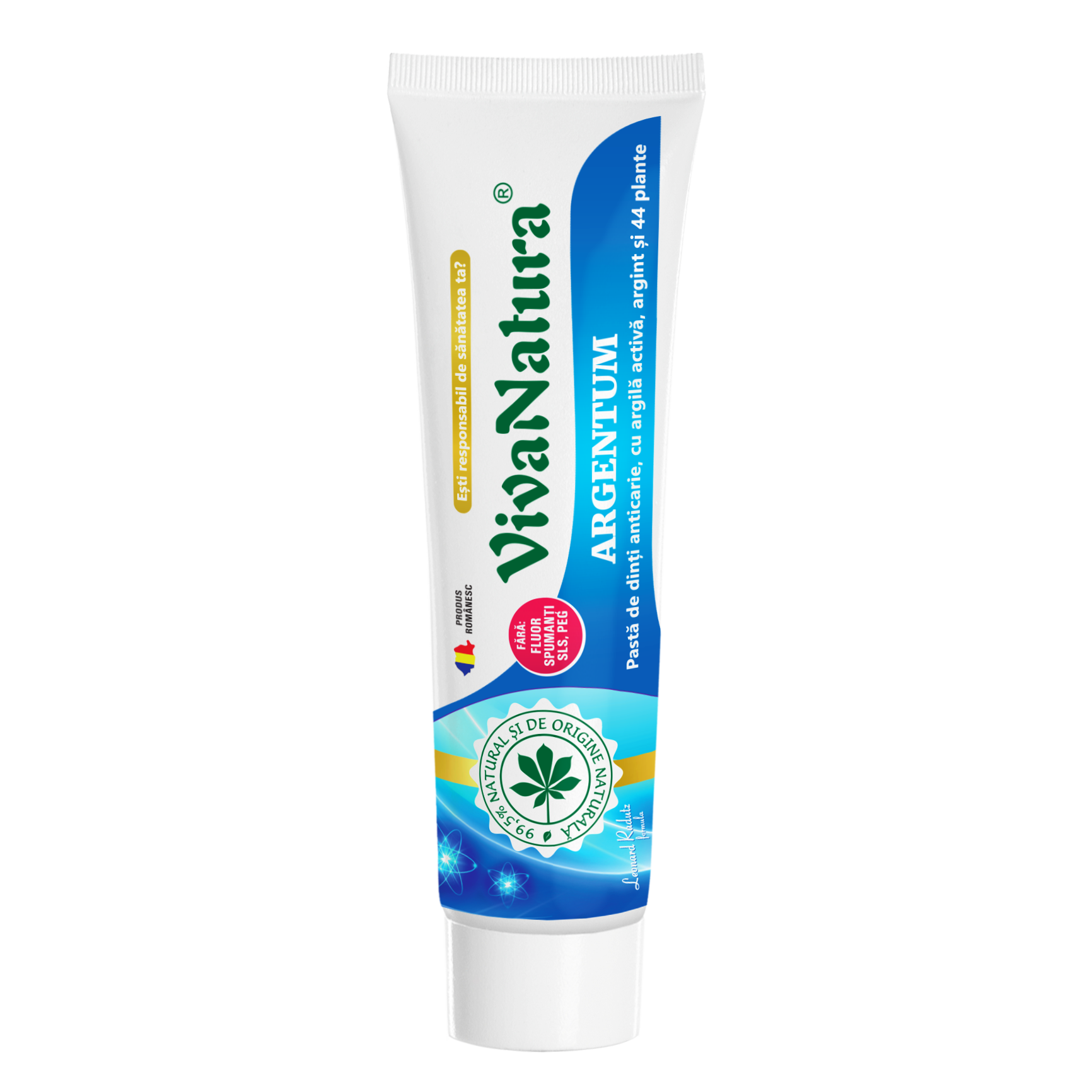Tub_VN_Argentum_150-ml.png Argentum - Pasta de dinti naturală 99,5% cu argila si argint, fara fluor, 150 ml - VivaNatura