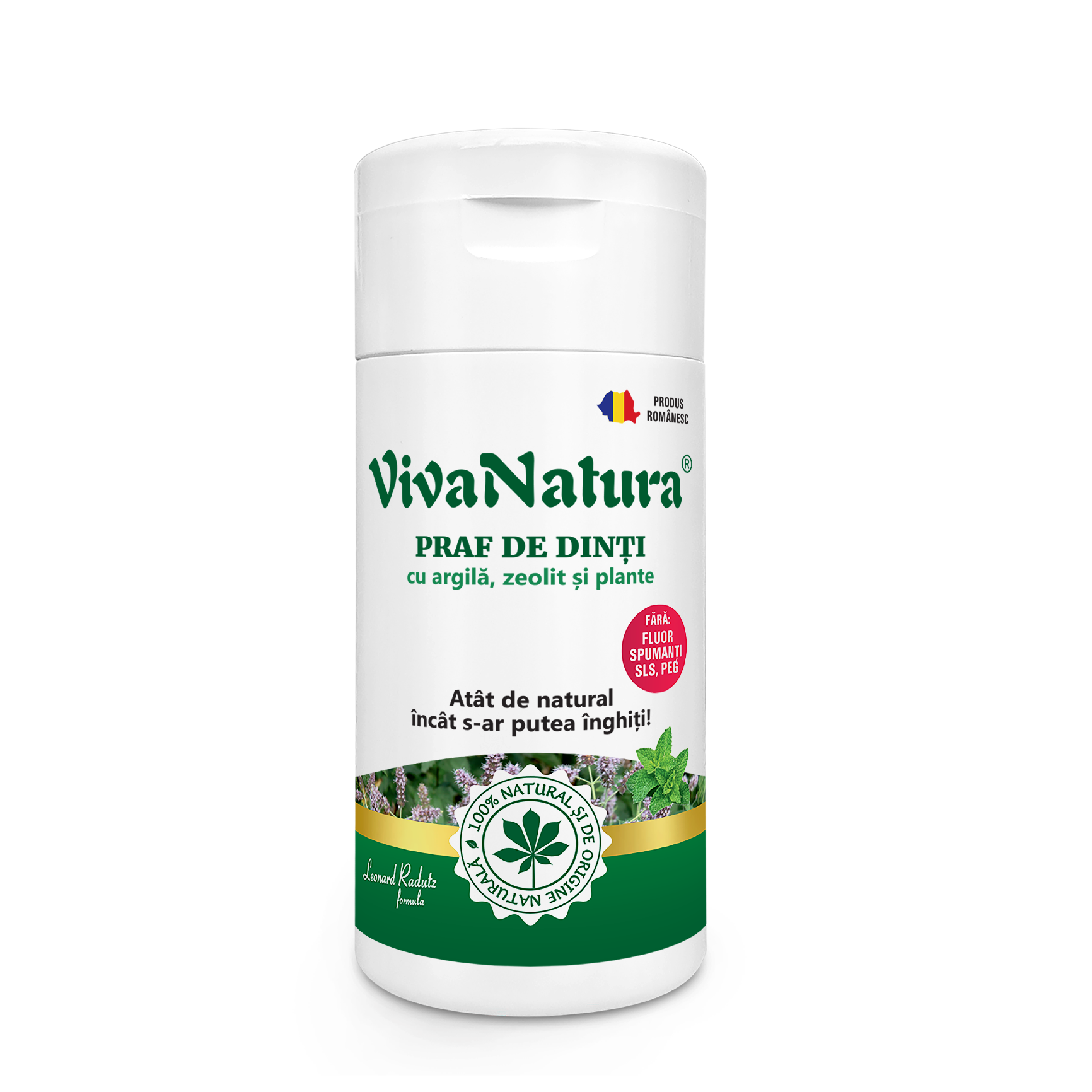 Tub_VN_Praf-de-dinti.png Praf de dinți 100% natural cu argilă, plante și zeolit, 75g - Leonard Radutz formula - VivaNatura