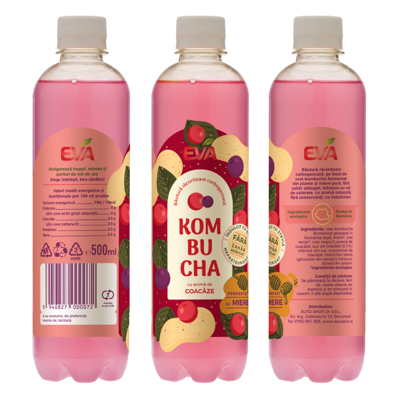 kombucha-coacaze-2.jpg Băutură Kombucha cu Coacăze EVA, 500ml Fermentată natural cu Miere, Fără Zahăr Adăugat - imagine 2